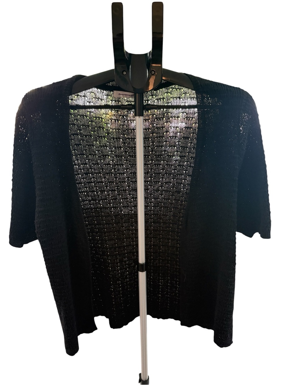 Black Open Front Short Sleeve Knit Cardigan, L
